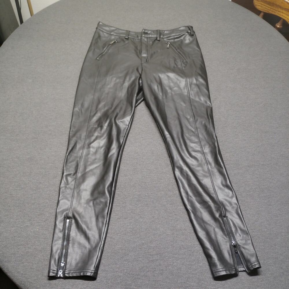 Guess Faux Leather Pants Womens 10 Black Straight Leg Zip Accent